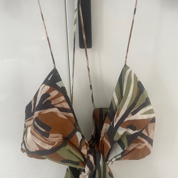 Zara Tropical Print Cut Out Mini Linen/Cotton Dress Spaghetti Straps XS - Picture 7 of 7